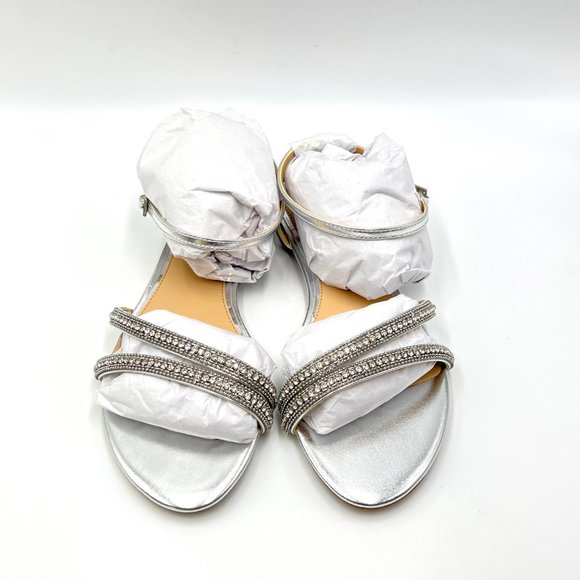 Jewel‎ Badgley Mischka Womens Roslyn Silver Metallic Jeweled Dress Flats Shoes 7 - Picture 2 of 12